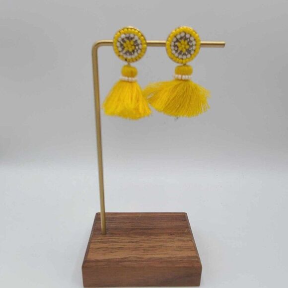 J Crew Mini Scope Tassle Bead Yellow Earrings - Picture 2 of 9